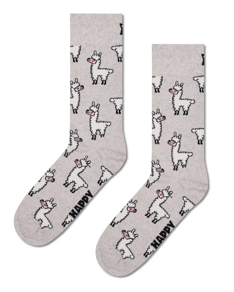 Happy Socks Socken mit Lama-Motiven mit teilrecycelter Baumwolle in Grau