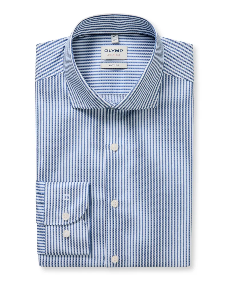 Olymp Level Five, Body Fit, Baumwollhemd mit Streifenmuster in Marine