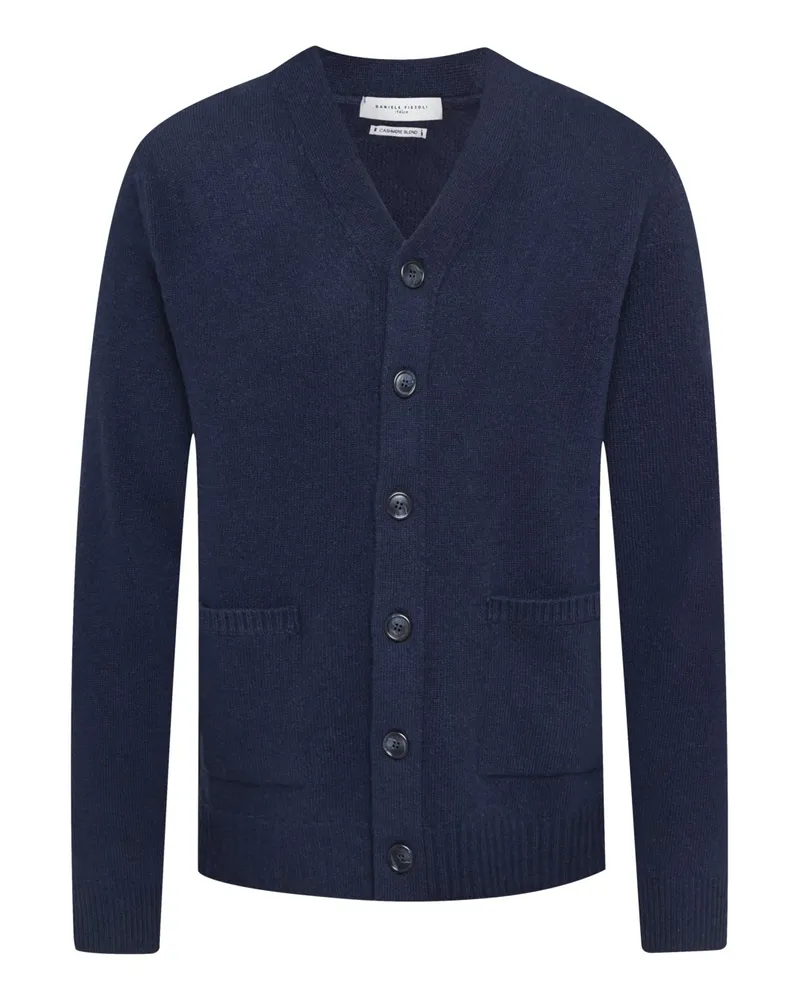 Daniele Fiesoli Softe Strickjacke mit V-Neck aus einem Merino-Kaschmir-Mix in Schwarzblau
