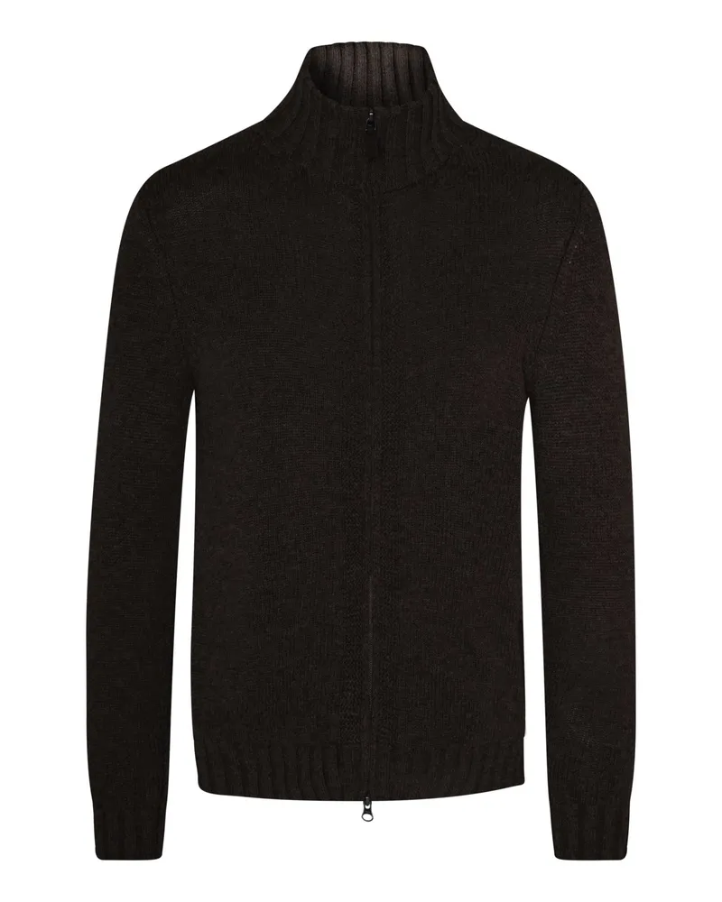 Tom Rusborg Softe Strickjacke aus Merinowolle mit Zip und Kaschmiranteil in Dunkelbraun