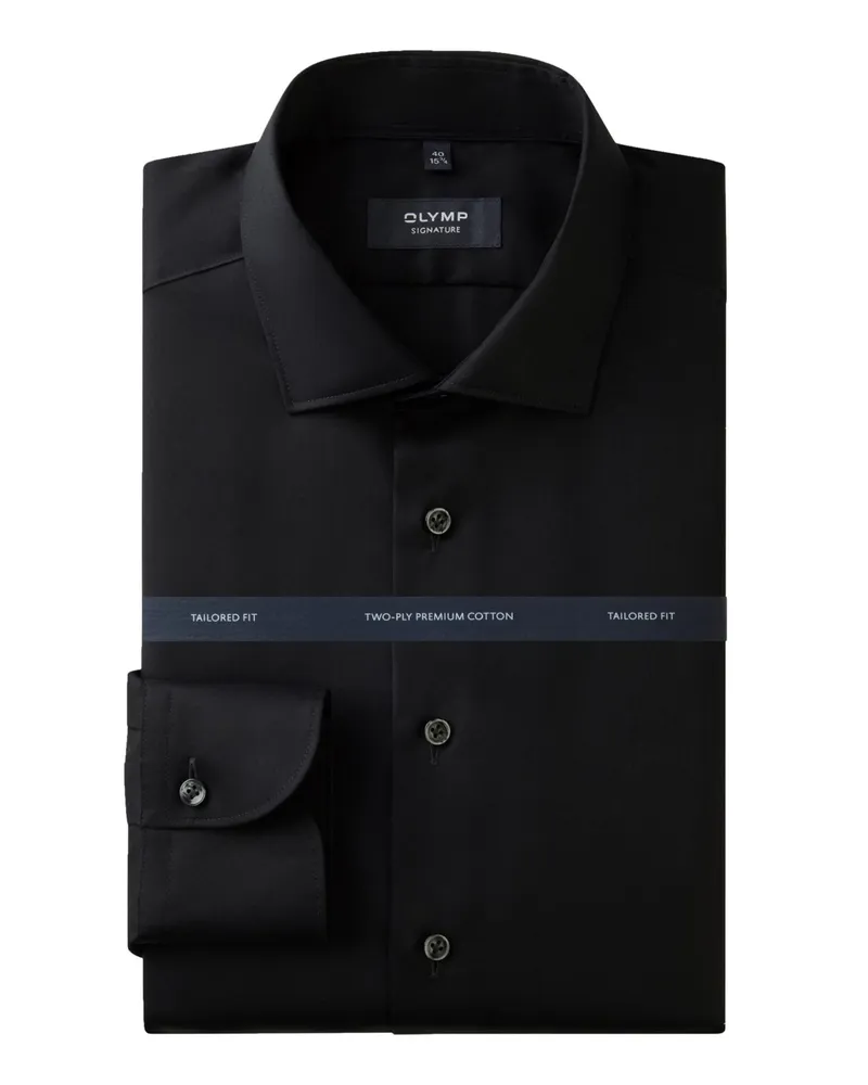 Olymp Signature, Tailored Fit, Vollzwirn-Hemd aus Baumwolle in Schwarz
