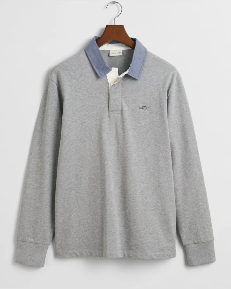 Gant Rugbyshirt mit Kontrastkragen, Regular Fit in Grau