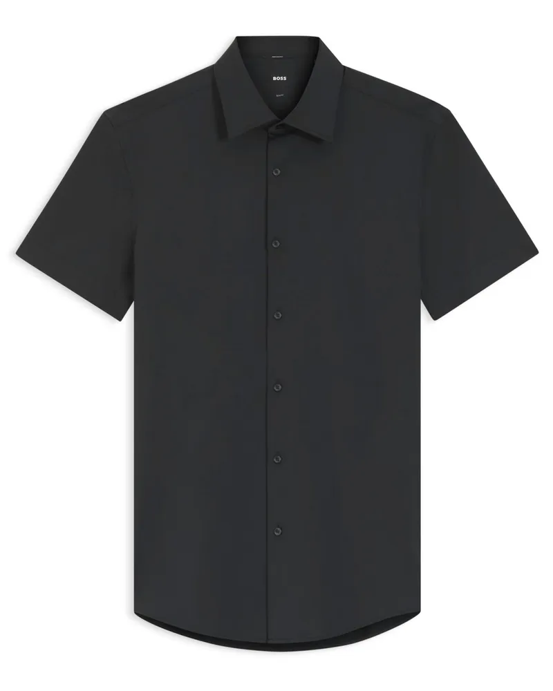 HUGO BOSS Kurzarmhemd in 4-Way-Stretch-Qualität, Slim Fit in Schwarz