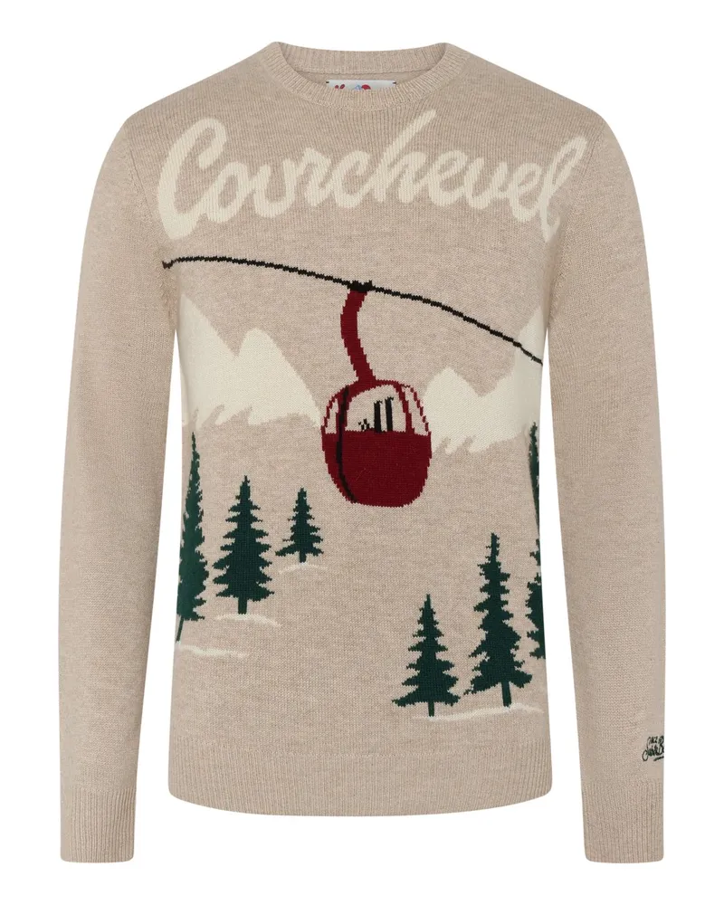 MC2 Saint Barth Rundhalspullover aus einem Wolle-Kaschmir-Mix mit Ski-Motiv in Beige