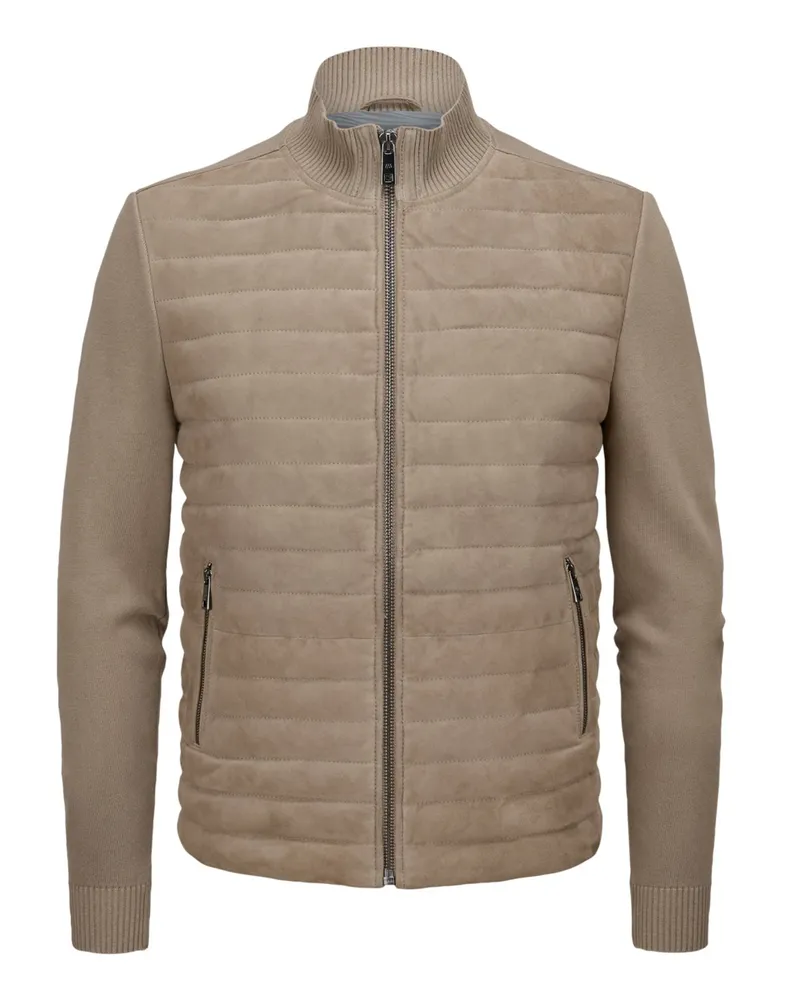 Milestone Gestepptes Hybrid-Blouson aus Ziegenvelours und Strick in Grau