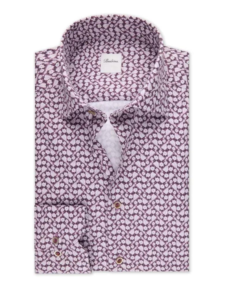 Stenströms Twill-Hemd mit floralem Print, Regular in Dunkelrot
