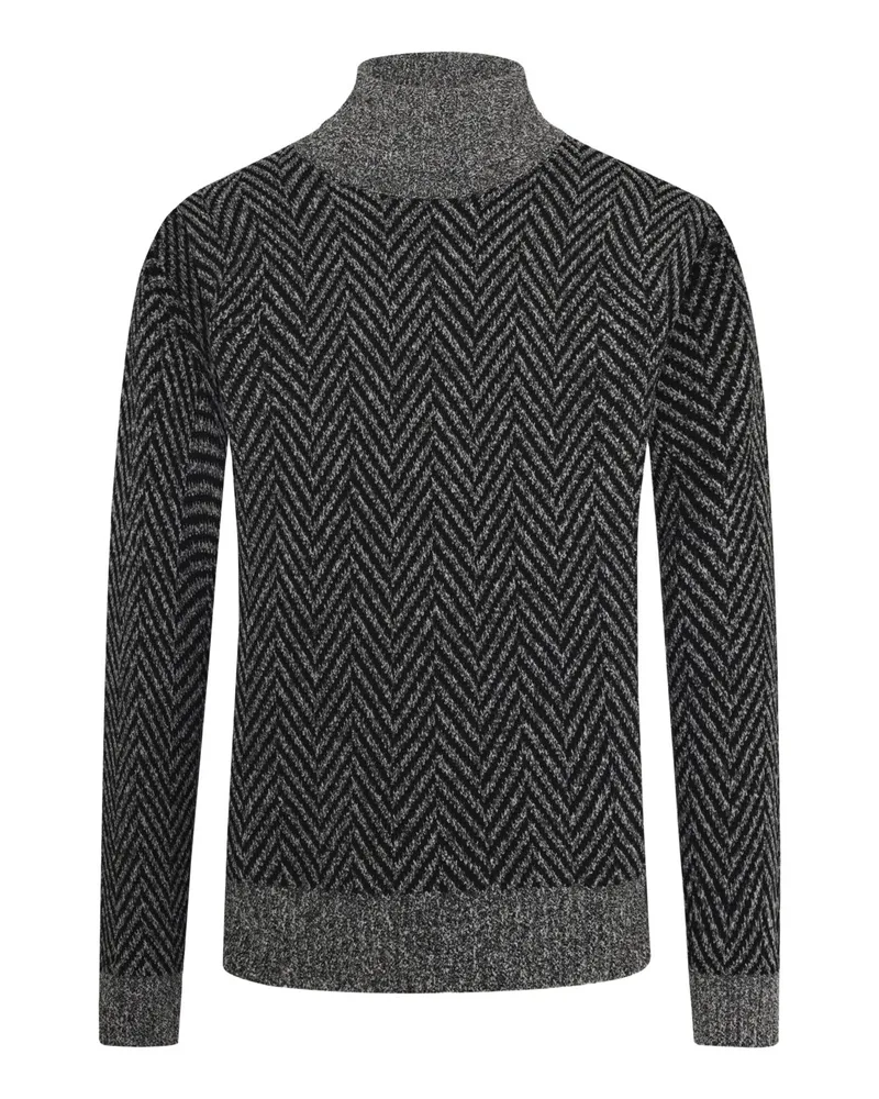 HUGO BOSS Rollkragenpullover aus einem Wollmix mit Fischgrätmuster in Grau