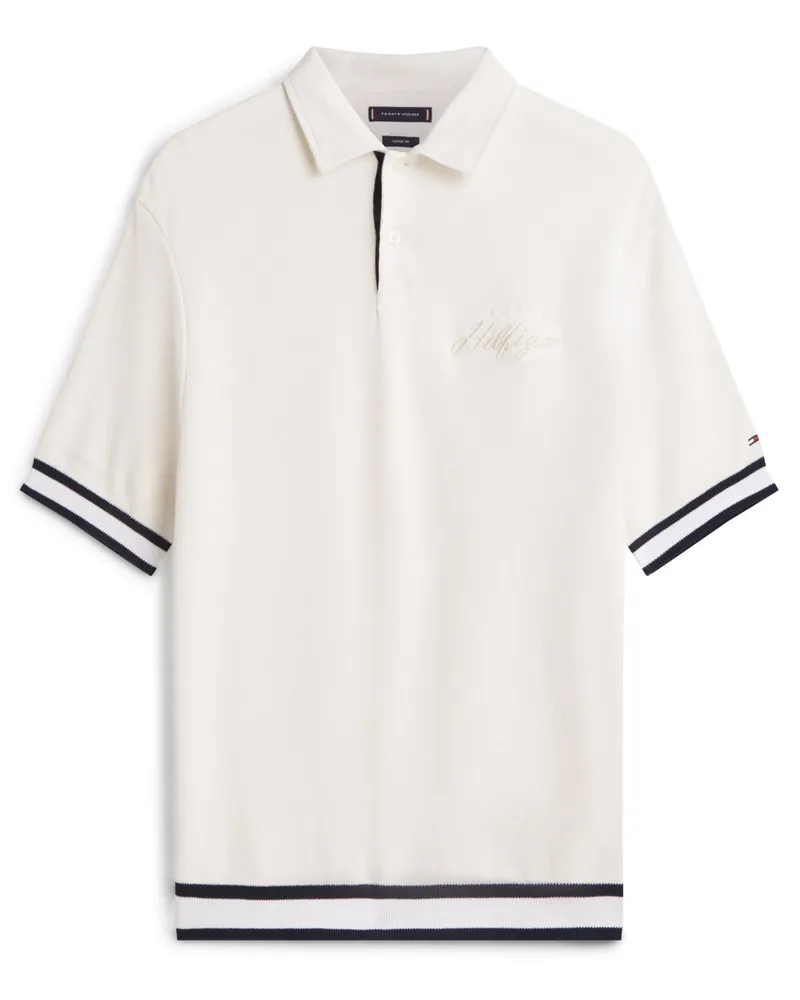 Tommy Hilfiger Strick-Poloshirt mit Kontrastbündchen, Classic Fit in Offwhite