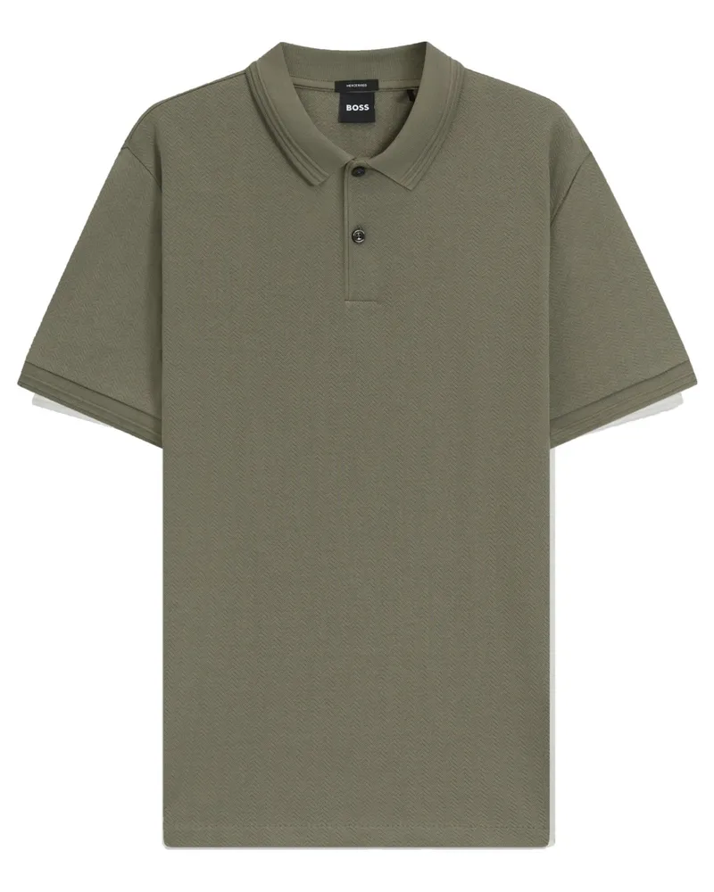 HUGO BOSS Poloshirt aus merzerisierter Baumwolle mit Fischgrätstruktur in Khaki