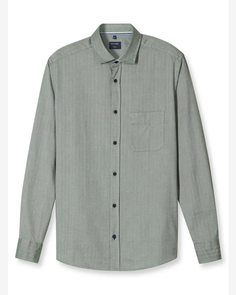 Olymp Casual, Regular Fit, Flanellhemd mit Fischgrätmuster in Grün