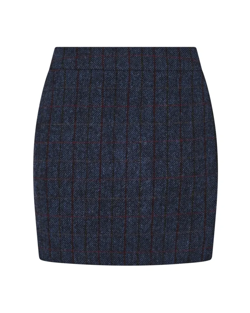 Wellington of Bilmore Damen-Bleistiftrock aus Harris-Tweed mit Check-Muster in Blau