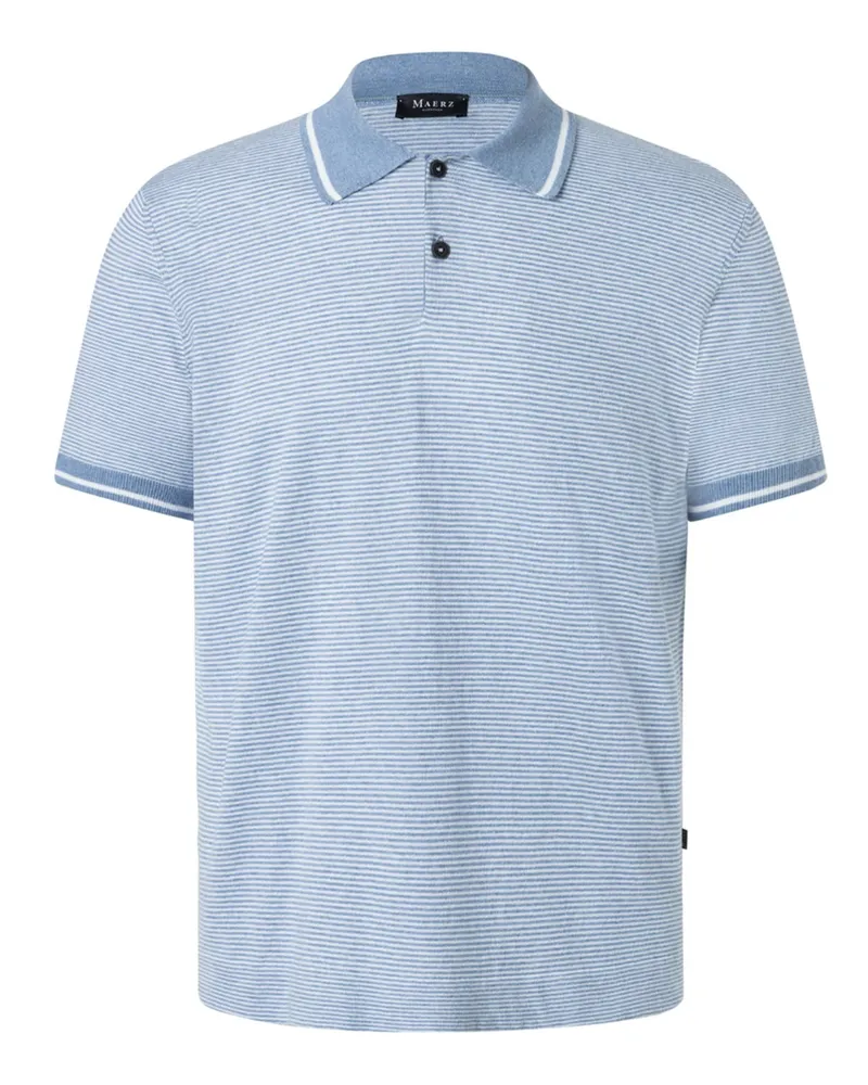 Maerz Strick-Poloshirt mit Ringelstreifen und Leinenanteil in Hellblau