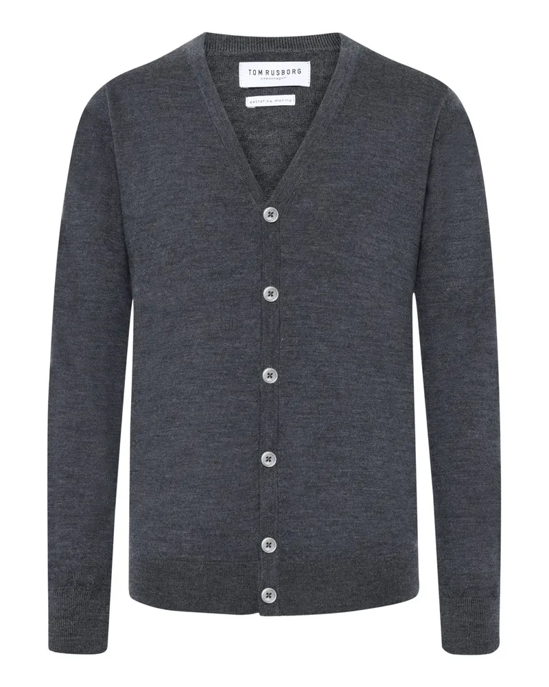 Tom Rusborg Leichte Strickjacke aus maschinenwaschbarer Merinowolle in Anthrazit