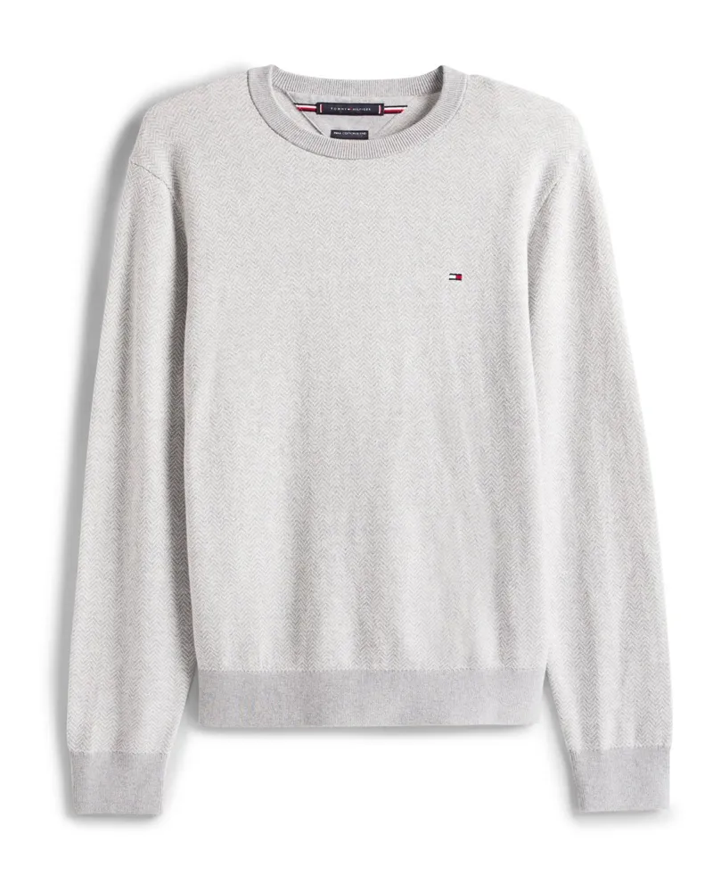 Tommy Hilfiger Pullover aus Baumwolle-Kaschmir-Mix mit Fischgrätmuster in Grau