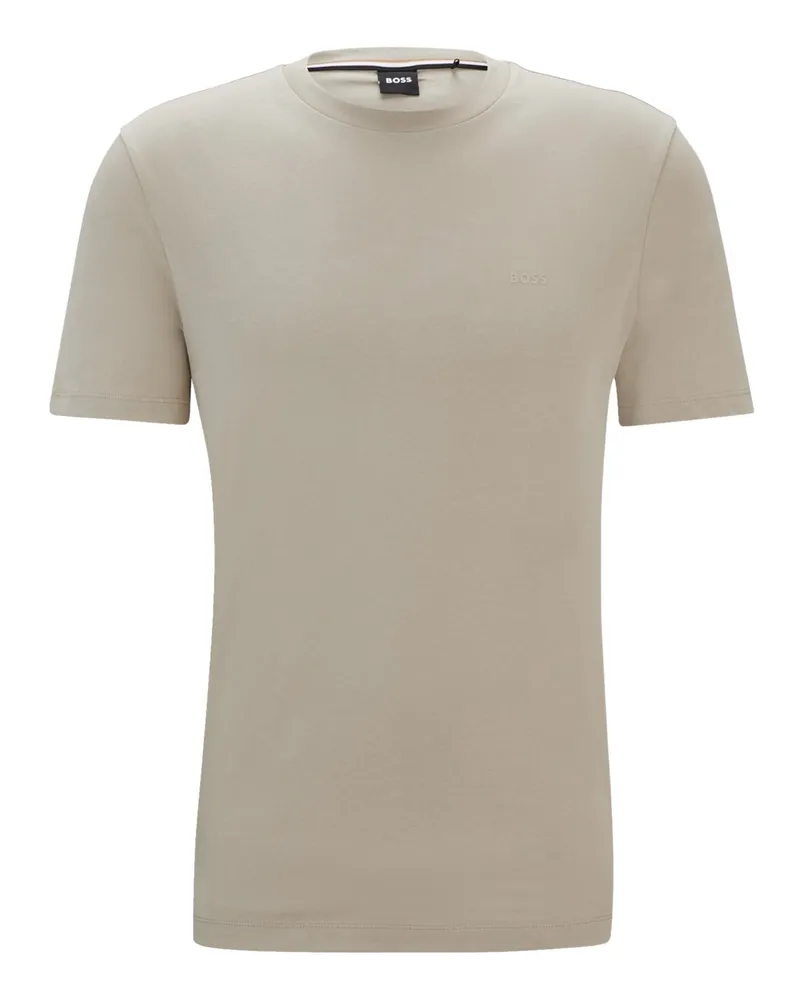 HUGO BOSS T-Shirt aus Baumwolle mit gummiertem Schriftzug in Kreide