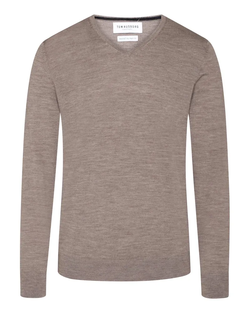 Tom Rusborg Leichter Pullover aus maschinenwaschbarer Merinowolle mit V-Ausschnitt in Hellbraun