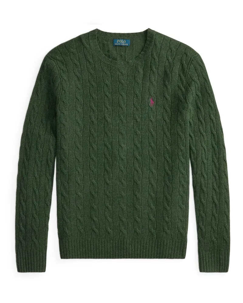 Ralph Lauren Zopfstrick-Pullover mit Kaschmiranteil und Pony-Stickerei in Grün