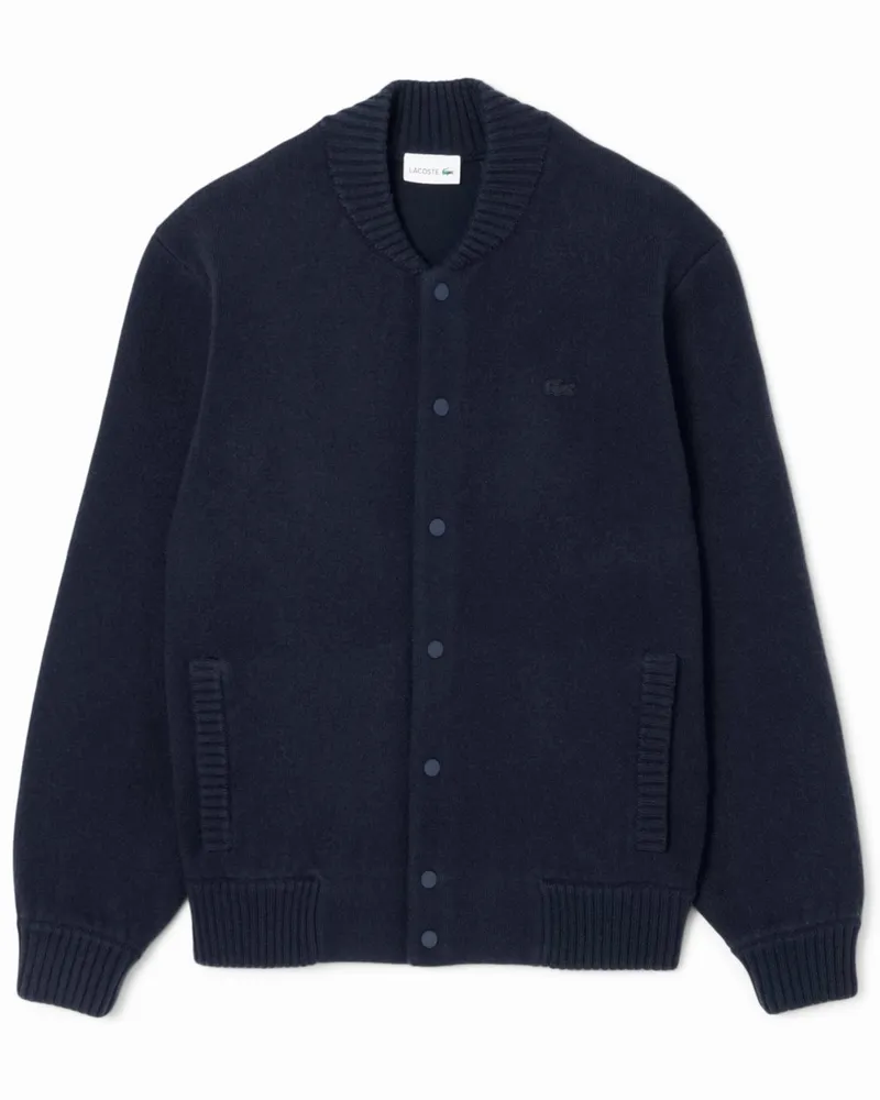 Lacoste Strickjacke aus einem Woll-Mix mit Logo-Aufnäher in Marine