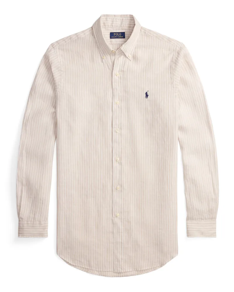 Ralph Lauren Leinenhemd mit Streifenmuster, Custom Fit in Beige