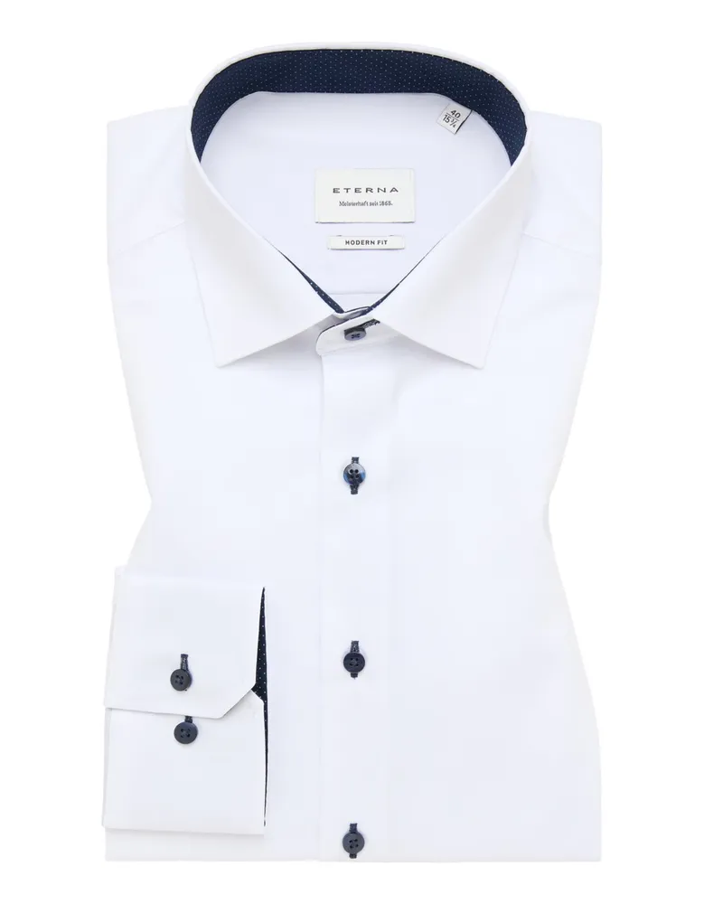 Eterna Bügelfreies Baumwollhemd mit extralangem Arm und Ausputz, Modern Fit in Weiß