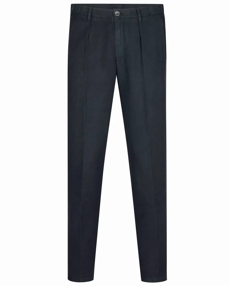 Profuomo Chino aus Baumwolle, Leinen und Lyocell mit Bundfalte in Marine