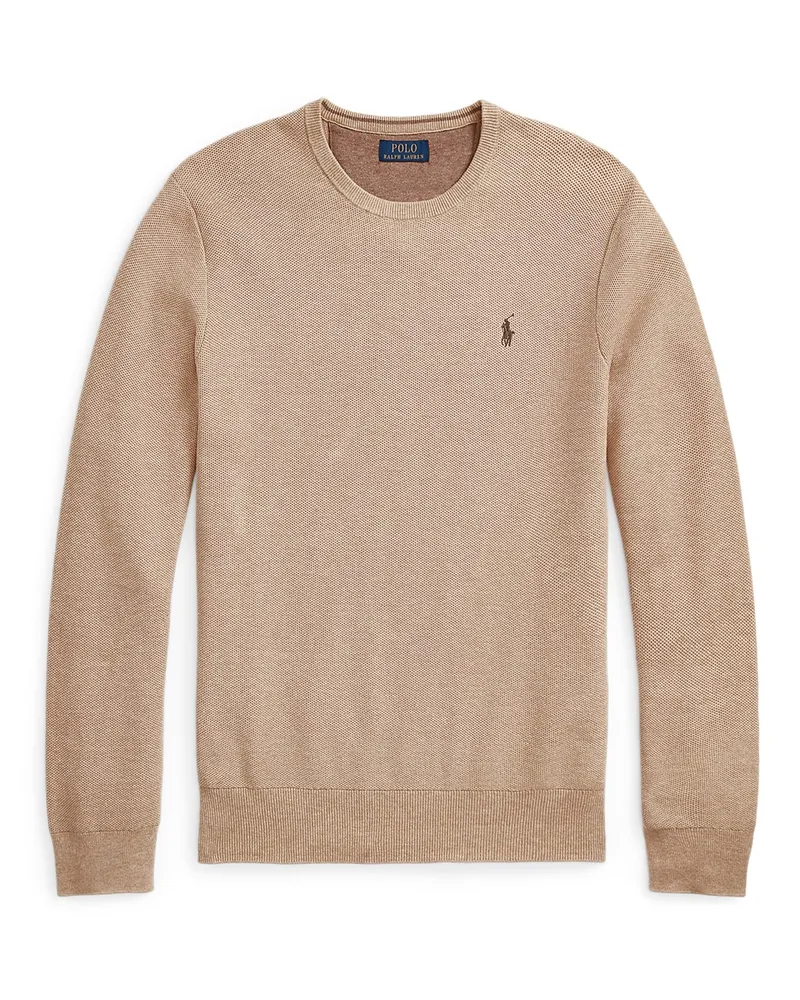 Ralph Lauren Leichter Rundhalspullover in Perlstrick mit Poloreiter-Stickerei in Beige