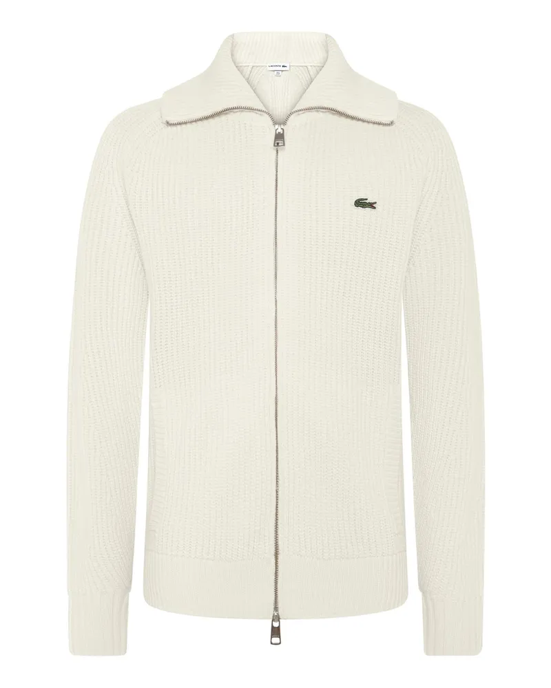Lacoste Cardigan im Rippstrick mit Zwei-Wege-Reißverschluss in Offwhite