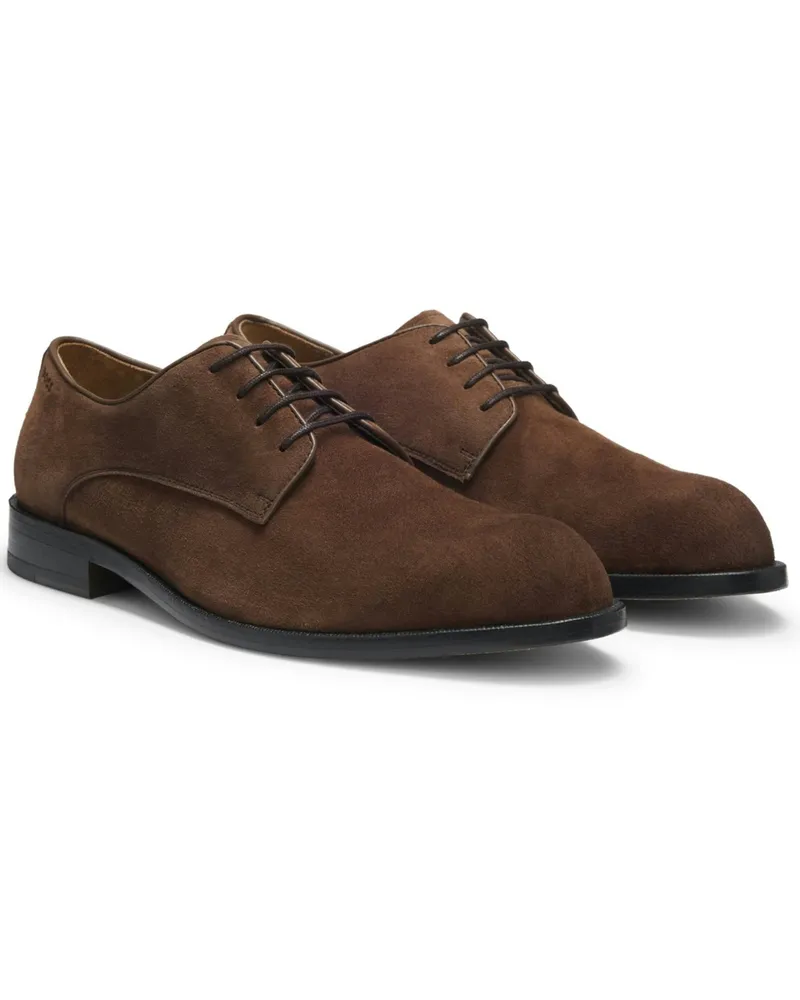 HUGO BOSS Derby-Schnürer Tayil aus Veloursleder mit Ledersohle in Dunkelbraun