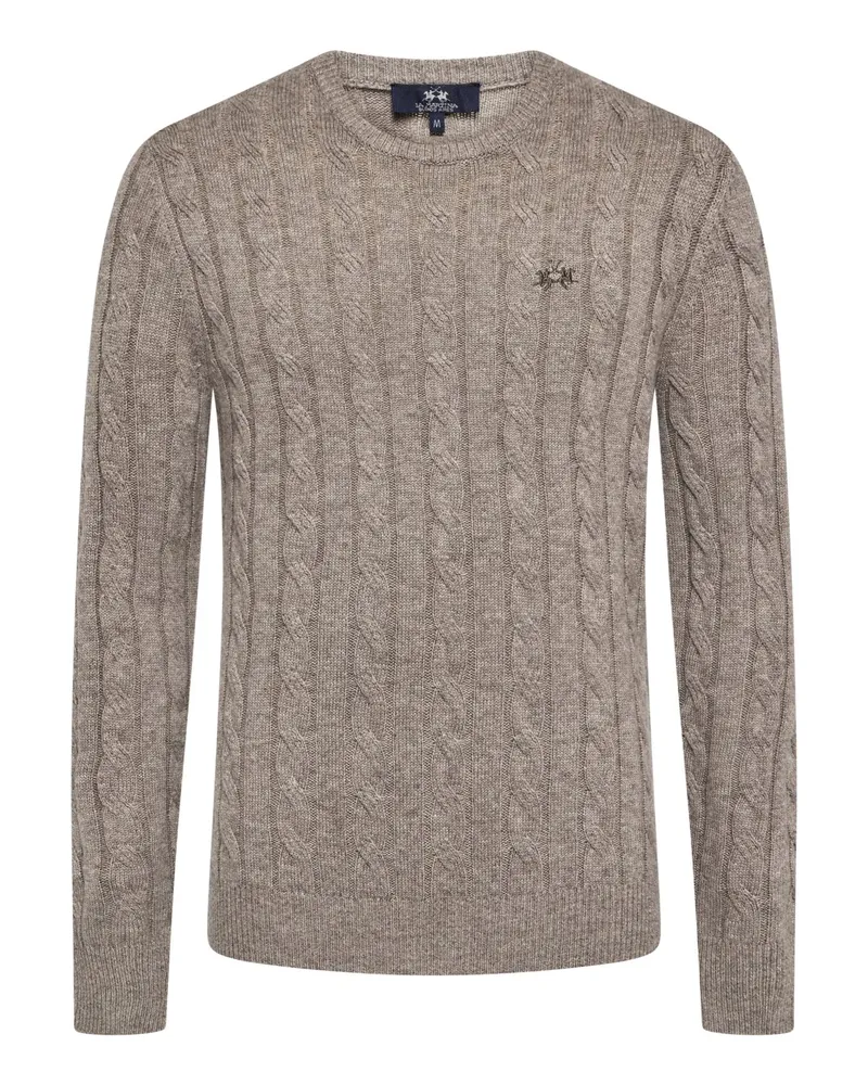 La Martina Softer Pullover aus Wolle und Kaschmir mit Zopfmuster in Khaki