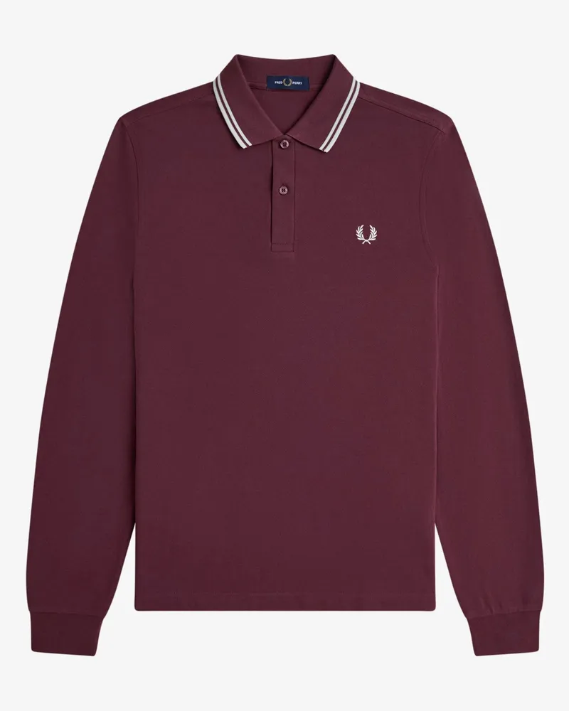 Fred Perry Langarm-Poloshirt aus Baumwoll-Piqué mit Logo-Aufnäher in Bordeaux
