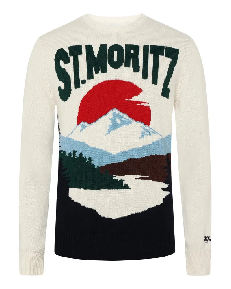 MC2 Saint Barth Pullover aus einem Wolle-Kaschmir-Mix mit St. Moritz Ski-Motiv in Offwhite