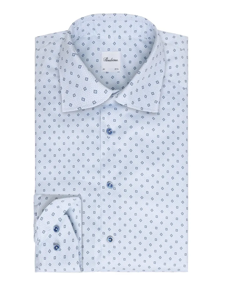 Stenströms Extralanges Hemd aus Twofold Super Cotton mit Print, Regular Fit in Hellblau
