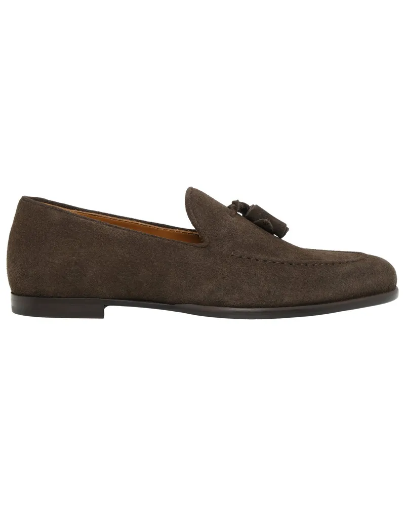 SCHUHE & HANDWERK Handgefertigte Penny Loafer aus Veloursleder in Dunkelbraun