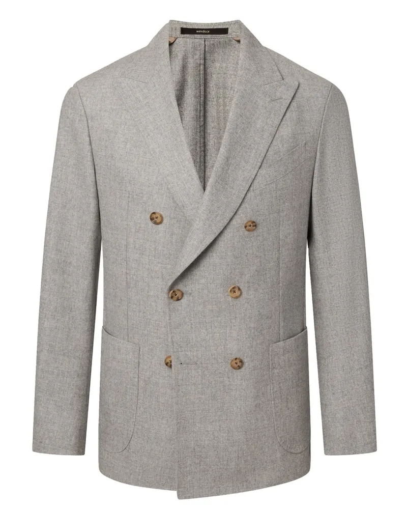 windsor. Zweireihiges Flanell Sakko Reda Flexo ohne Innenfutter, Shaped Fit in Grau