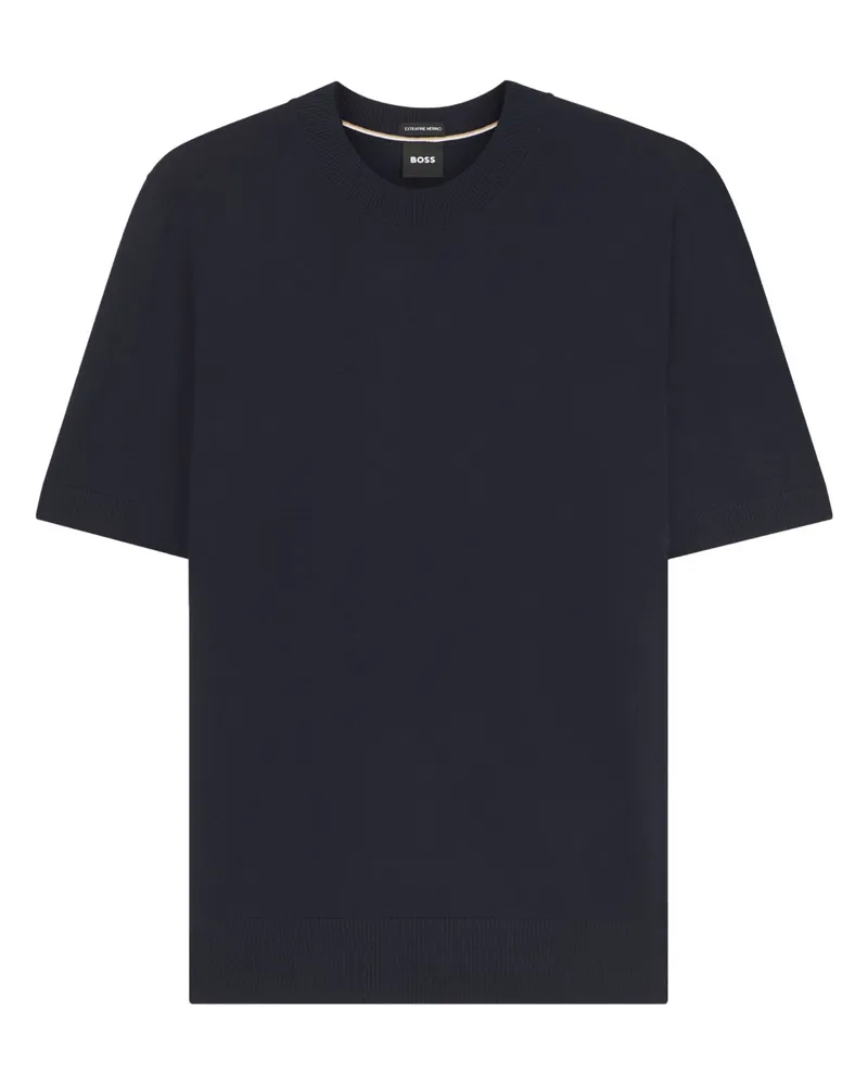 HUGO BOSS Strick-T-Shirt aus feiner Merinowolle in Marine
