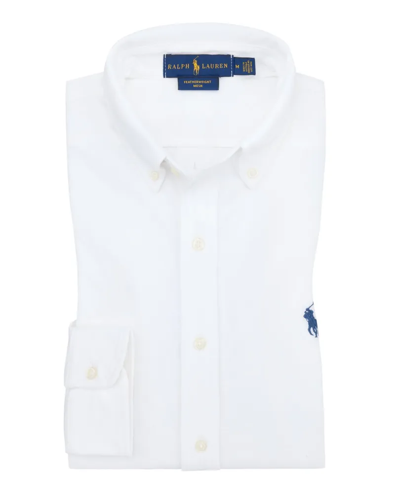 Ralph Lauren Hemd in Piqué-Qualität mit Poloreiter-Stickerei in Weiß