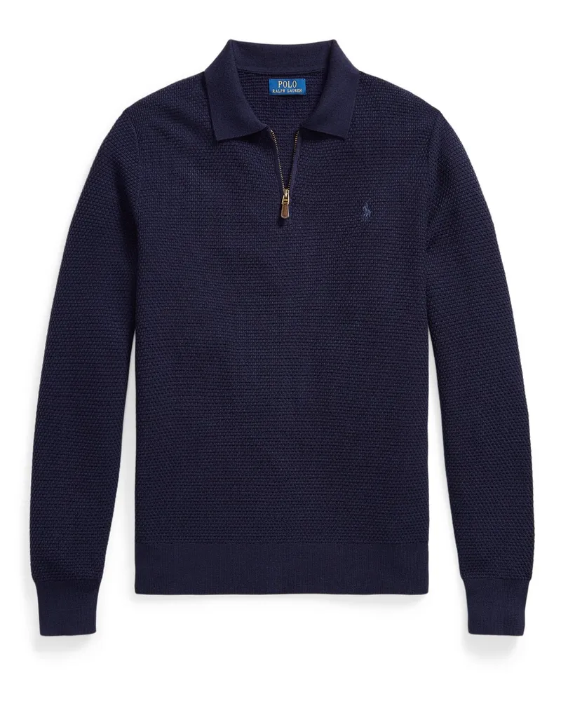 Ralph Lauren Waffelstrick-Troyer aus waschbarer Merinowolle mit Polokragen in Marine