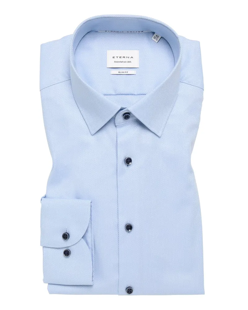 Eterna Bügelfreies Baumwollhemd mit dezenter Struktur, Slim Fit in Hellblau