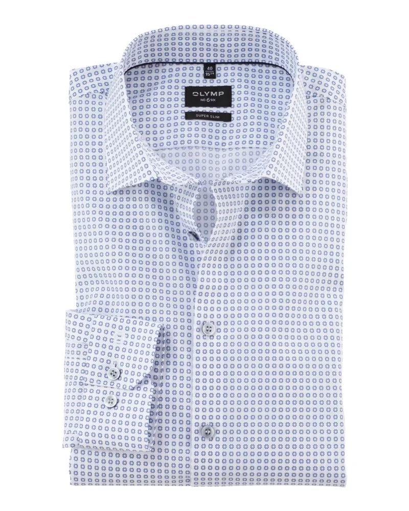 Olymp No. Six, Super Slim Fit, Hemd mit floralem Print, Extralang in Weiß