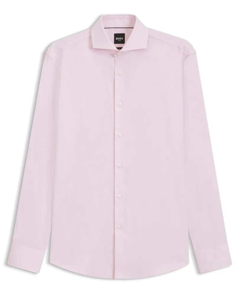 HUGO BOSS Baumwollhemd mit feiner Struktur und Haifischkragen, Slim Fit in Rosenrot