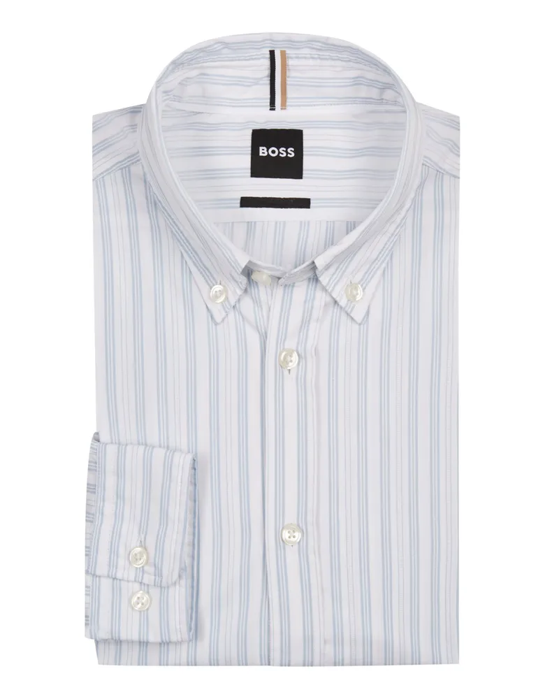 HUGO BOSS Leichtes Baumwoll-Hemd mit Streifen, Regular Fit in Hellblau