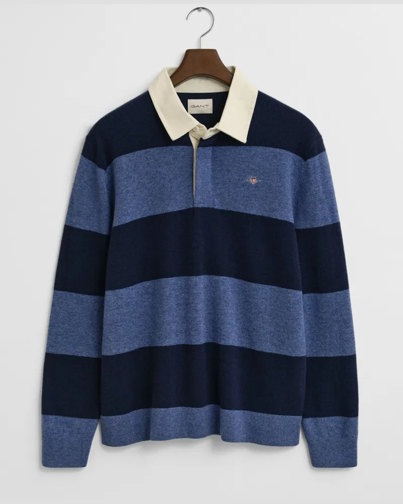 Gant Strick-Rugbyshirt aus Lammwolle mit Streifen, Regular Fit in Marine