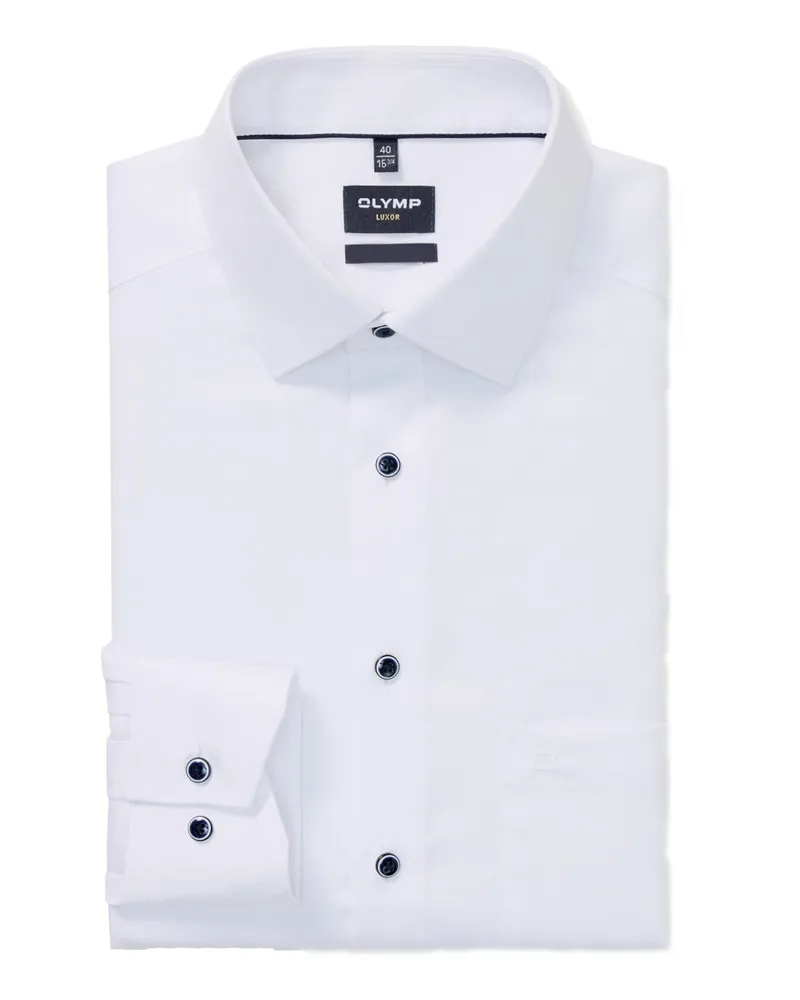 Olymp Luxor, Comfort Fit, Bügelfreies Baumwollhemd mit Struktur in Weiß
