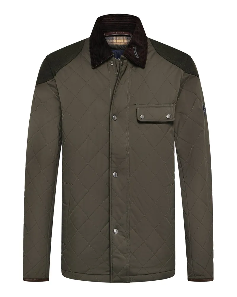 Hackett Hybride Rautensteppjacke Kinloch mit Wollfilz-Applikationen in Oliv