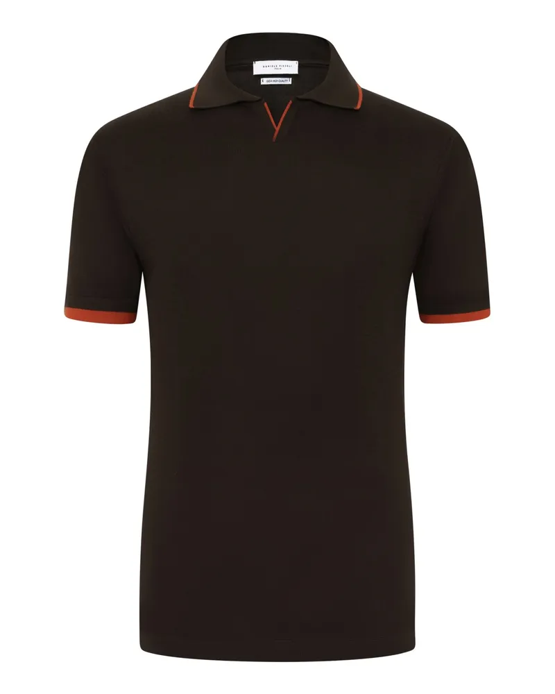 Daniele Fiesoli Softes Poloshirt aus edler Giza-Baumwolle mit Variokragen in Braun