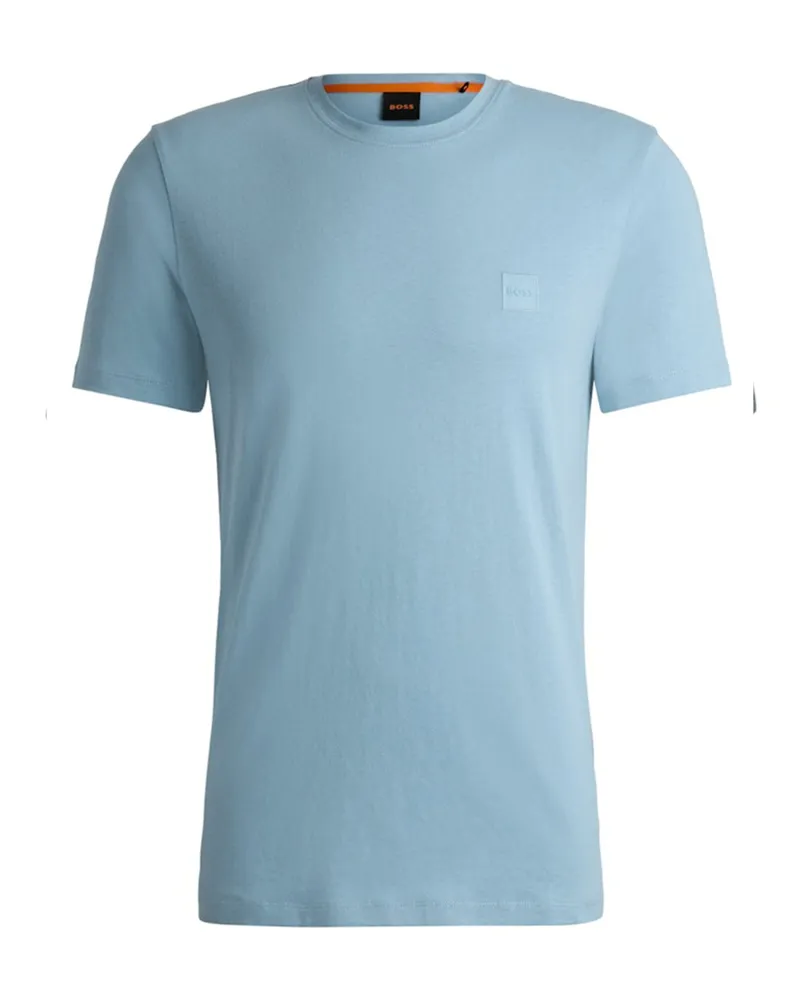 HUGO BOSS T-Shirt mit gummiertem Logo-Aufnäher in Blau