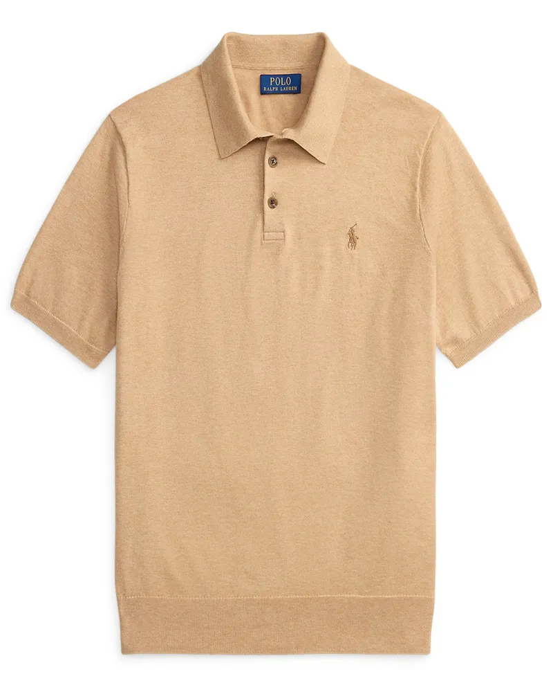 Ralph Lauren Feinstrick-Poloshirt aus Baumwolle mit Pony-Stickerei in Cognac