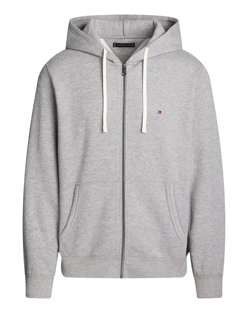 Tommy Hilfiger Softer Hoodie mit Zip und Flag-Stickerei in Hellgrau