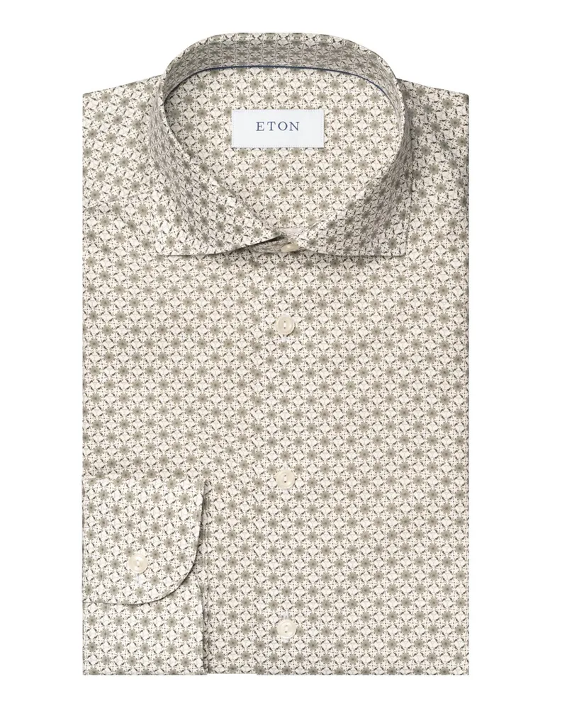 Eton Twill Hemd mit Medaillon-Print, Slim Fit in Oliv