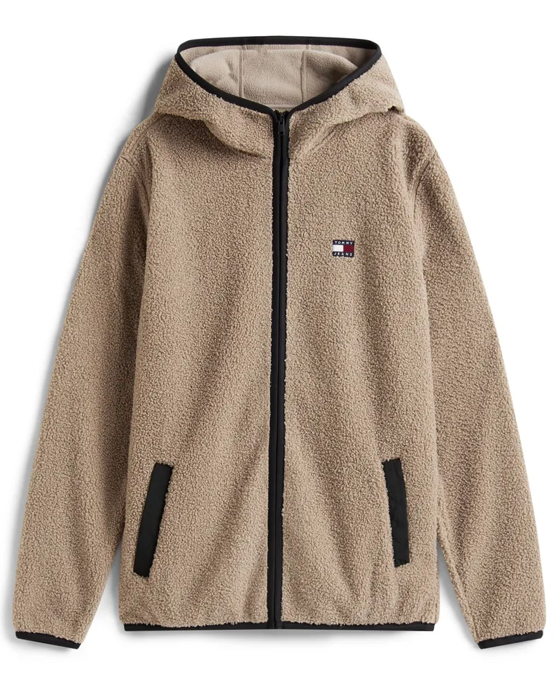 Tommy Hilfiger Hoddie in Teddy-Fleece-Qualität mit Streifenakzenten in Beige